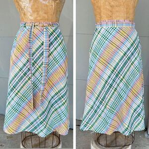 Vintage Summit of Boston Multicolor Plaid Wrap Skirt, 1970s Preppy Cottagecore